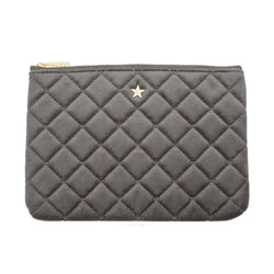 VELVET QUILTED SMALL POUCH DARK GREY