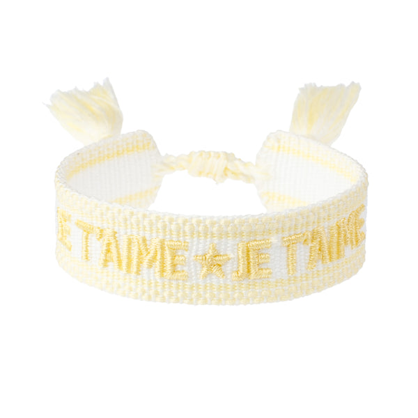 Woven Friendship Bracelet "Je T'aime" White W/Pale Yellow