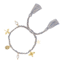 WOVEN FRIENDSHIP BRACELET W/CHARMS LIGHT BLUE & SAND MIX