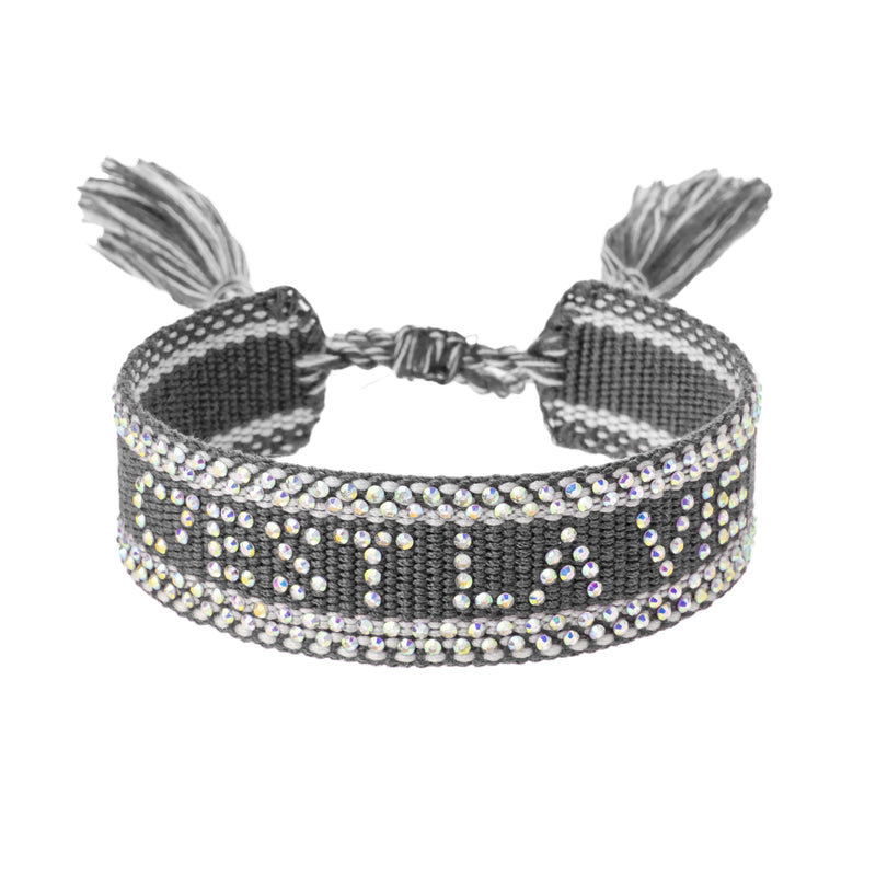 WOVEN FRIENDSHIP BRACELET W/CRYSTALS "C'est La Vie" Grey