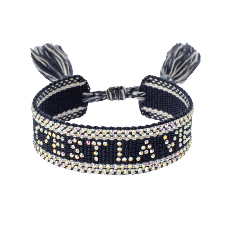 WOVEN FRIENDSHIP BRACELET W/CRYSTALS "C'est La Vie" Navy Blue