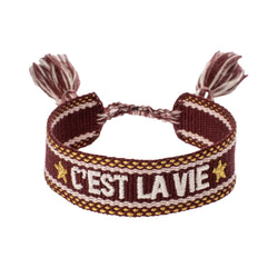 WOVEN FRIENDSHIP BRACELET "C'est La Vie" Maroon W/Gold