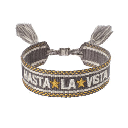 WOVEN FRIENDSHIP BRACELET "Hasta La Vista" Grey W/Gold