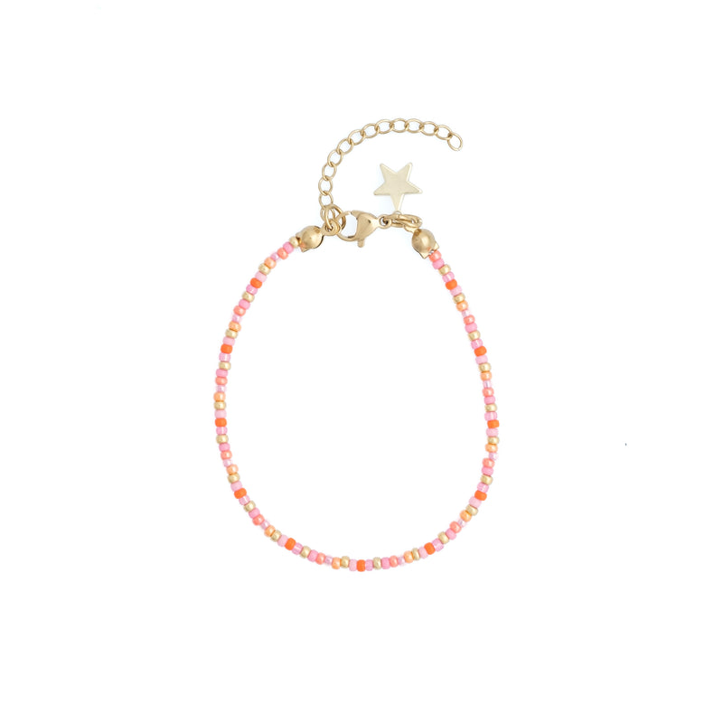 GLASS BEAD BRACELET 2 MM ORANGE & PINK